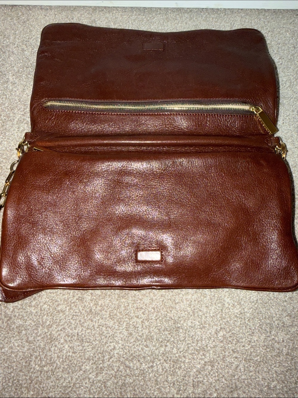 Tory Burch Dark Brown Leather Logo Shoulder Clutch - Picture 2 of 4